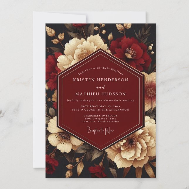 Invitación Burgundy Ivory Luminous Wedding (Anverso)