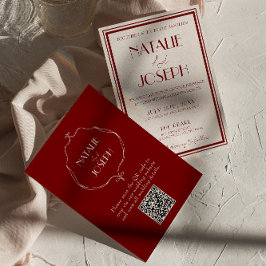 Invitación Burgundy Ivory Old Money Retro QR Code Wedding