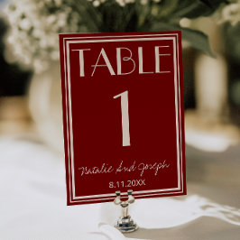 Invitación  Burgundy Ivory Old Money Wedding Table Number
