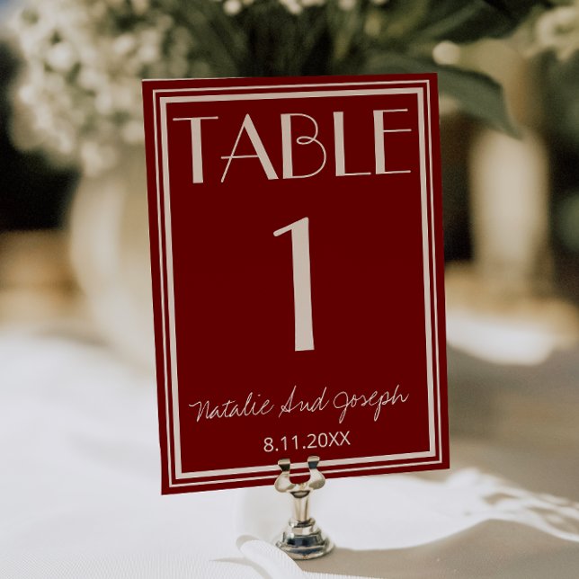 Invitación  Burgundy Ivory Old Money Wedding Table Number (Subido por el creador)