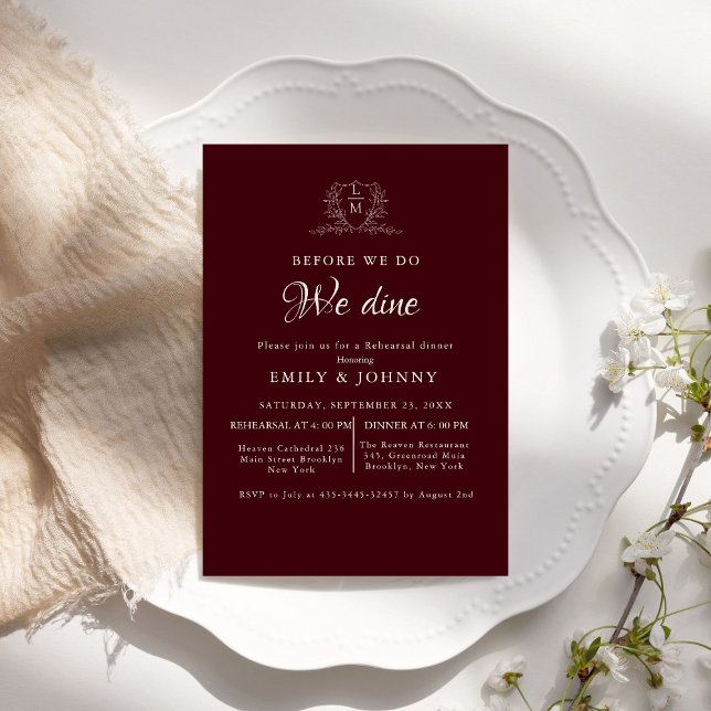 Invitación Burgundy & Ivory Wedding Rehearsal dinner  (Subido por el creador)