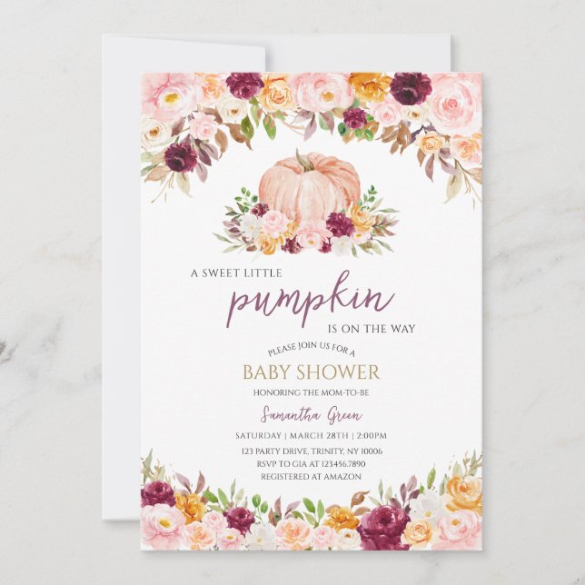 Invitación Burgundy Little Pumpkin Baby Shower (Anverso)