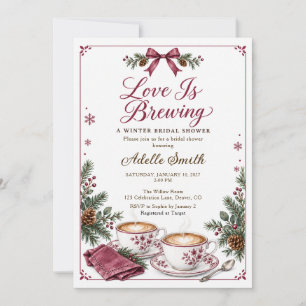 Invitación Burgundy Love Is Brewing Ducha de Novia de Inviern