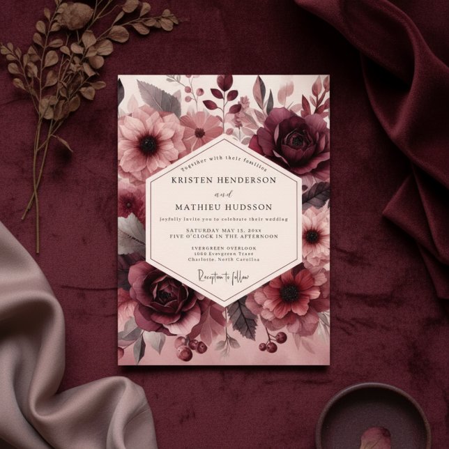 Invitación Burgundy Lush Bloom Romance Wedding (Subido por el creador)
