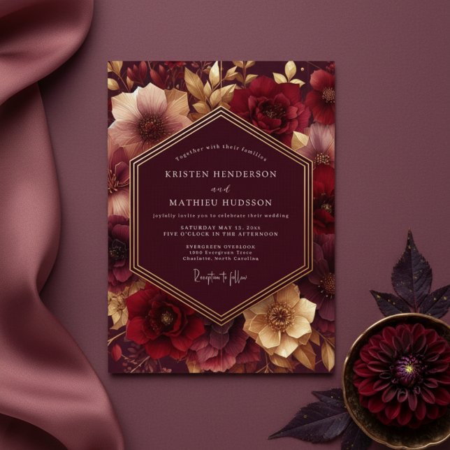 Invitación Burgundy Lush Bloom Wedding (Subido por el creador)