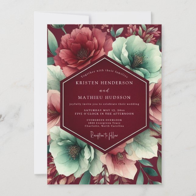 Invitación Burgundy Lush Botanical Wedding (Anverso)