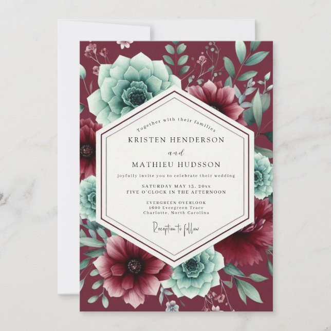 Invitación Burgundy Lush Succulent Wedding (Anverso)