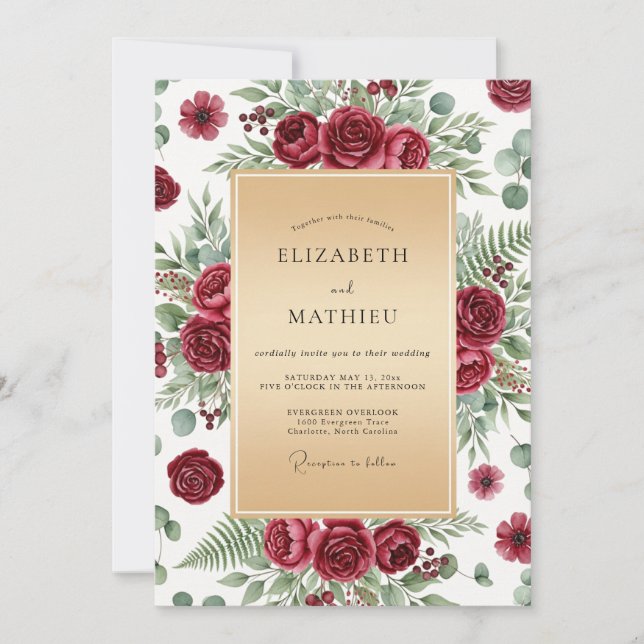 Invitación Burgundy Luxurious Winter Wedding (Anverso)