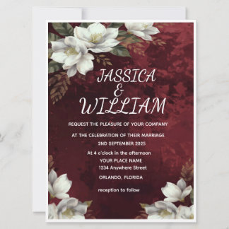 Invitación Burgundy & Magnolia Garden Floral Wedding Invitati