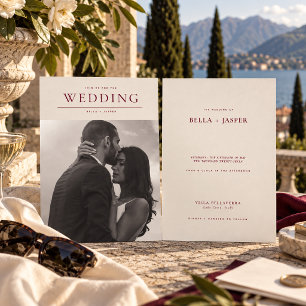 Invitación Burgundy Marfil Moderno Editorial Mínimo de Fotos