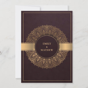 INVITACIÓN BURGUNDY MAROON GOLD CLASSY ORNATE MANDALA BODA