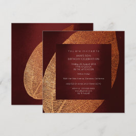 Invitación Burgundy Maroon Leaf Gold Birday Party