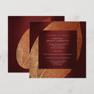 Invitación Burgundy Maroon Leaf Gold Birday Party