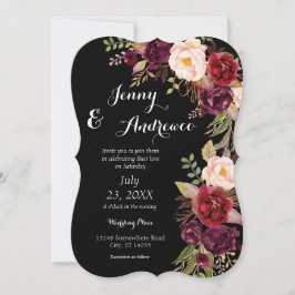 Invitación Burgundy Marsala Boda floral 2 negro