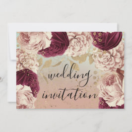 Invitación Burgundy Marsala Boda Rosa Rosas azules Floral