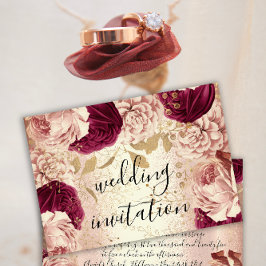 Invitación Burgundy Marsala Boda Rosa Rosas de oro Floral