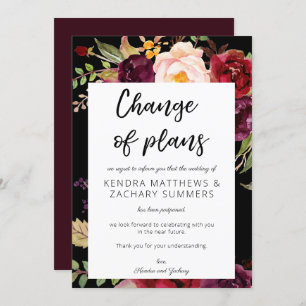 Invitación Burgundy Marsala cambio de planes floral - negro