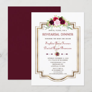Invitación Burgundy Marsala Ensayo de otoño de oro floral