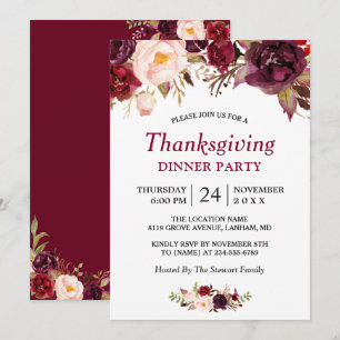 Invitación Burgundy Marsala Fiesta de Acción de Gracias Flora