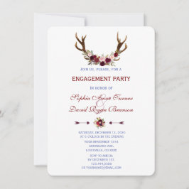 Invitación Burgundy Marsala Floral Antlers Engagement Party