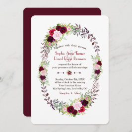 Invitación Burgundy Marsala Floral Wreath Boda