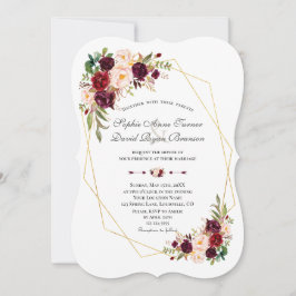 Invitación Burgundy Marsala Flores Boda del marco dorado
