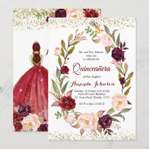 Invitación Burgundy Marsala Princesa Quinceañera Española