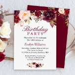 Invitación Burgundy Marsala Red Floral Birthday Party<br><div class="desc">Crea la invitación perfecta del cumpleaños con esta plantilla "Invitación a la floración roja de Borgoña Marsala". ¡Este diseño de alta calidad es fácil de personalizar para ser único en el suyo! (1) Para una mayor personalización, haga clic en el enlace "personalizar adicional" y utilice nuestra herramienta de diseño para...</div>