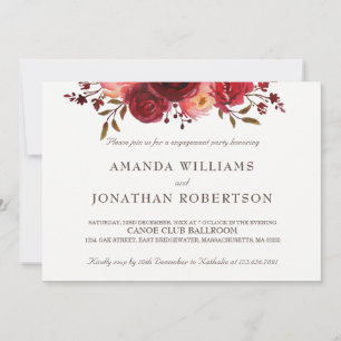 Invitación Burgundy Marsala Red Roses Floral Engagement Party