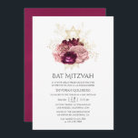 Invitación Burgundy Marsala Rubor Pink and Gold Bat Mitzvah<br><div class="desc">Borgoña vintage,  rubia y dorado murciélago floral mitzvah invitación personalizable a sus especificaciones.</div>