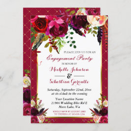 Invitación Burgundy Marsala Rustic Floral Engagement Party