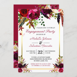 Invitación Burgundy Marsala Rustic Floral Engagement Party