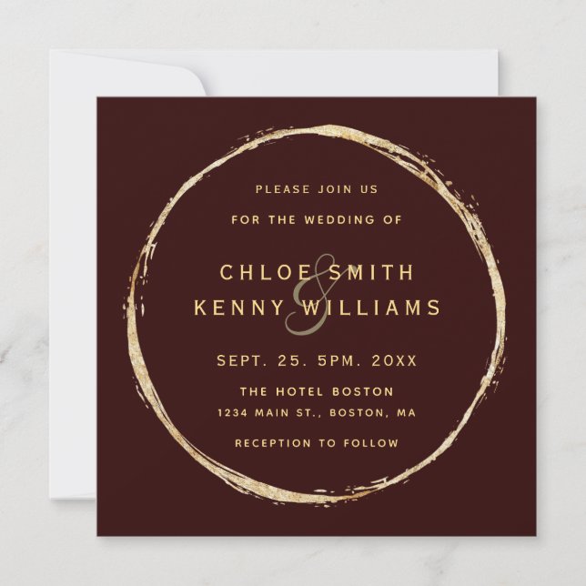 Invitación Burgundy Marsala Rustic Gold Circle Boda Square (Anverso)