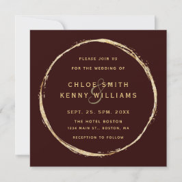 Invitación Burgundy Marsala Rustic Gold Circle Boda Square