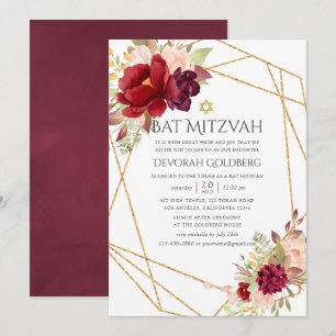 Invitación Burgundy-Marsala y Blush Geométrico Bat Mitzvah