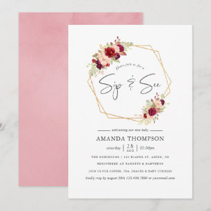 Invitación Burgundy-Marsala y Blush Geométrico para Brindar y