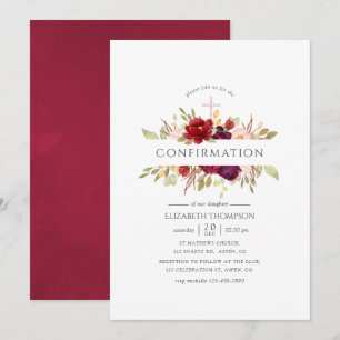 Invitación Burgundy - Marsala y Floral Beige Confirmación
