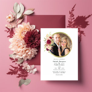 Invitación Burgundy-Marsala y Floral Geométrico Beige Foto