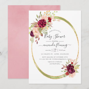 Invitación Burgundy-Marsala y Geometric Blush Baby Shower
