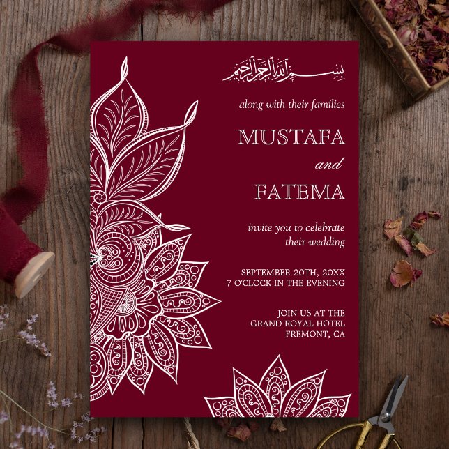 Invitación Burgundy Mehendi Henna Boda Islámico (Subido por el creador)