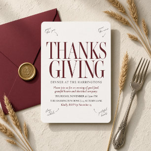 Invitación Burgundy Moderna Editorial Letra a Mano
