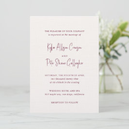 Invitación Burgundy Moderno Elegante Letra Manuscrita Boda
