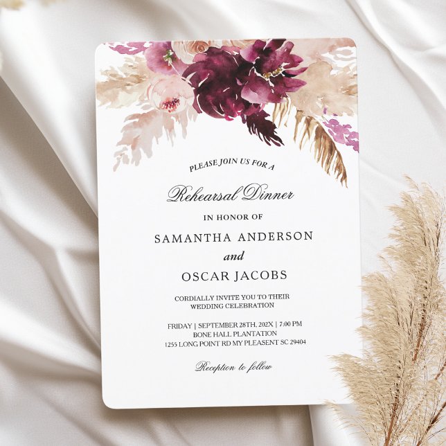 Invitación Burgundy Moderno Rosado Floral  (Subido por el creador)