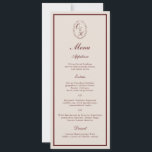 Invitación Burgundy Monogram Wedding Long Menu Card<br><div class="desc">Burgundy Fall Wedding Long Menu Card featuring a classic monogram crest — a refined choice for elegant autumn and winter wedding receptions. Inspired by Old Money aesthetic, Quiet Luxury, and Heritage Estate stationery style. Perfect for couples who love timeless monograms and formal tablescapes. Style with velvet table runners, candlelit centerpieces,...</div>