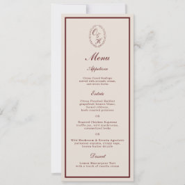 Invitación Burgundy Monogram Wedding Long Menu Card