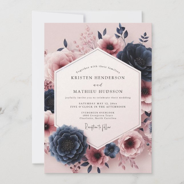 Invitación Burgundy Moody Bloom Assemblage Wedding (Anverso)