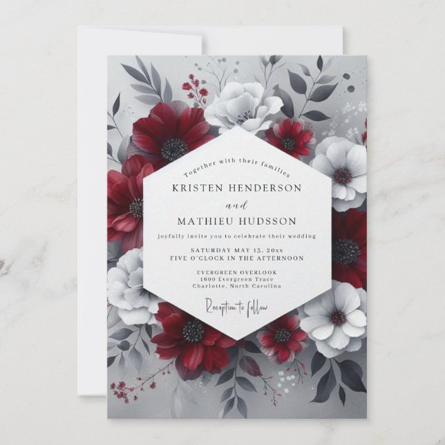 Invitación Burgundy Moody Botanical Wedding (Anverso)
