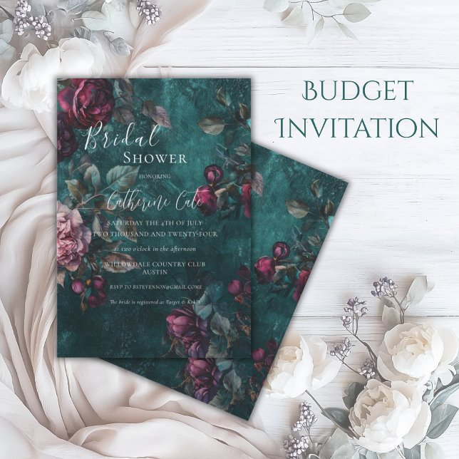 Invitación Burgundy Moody Floral Bridal Shower (Subido por el creador)
