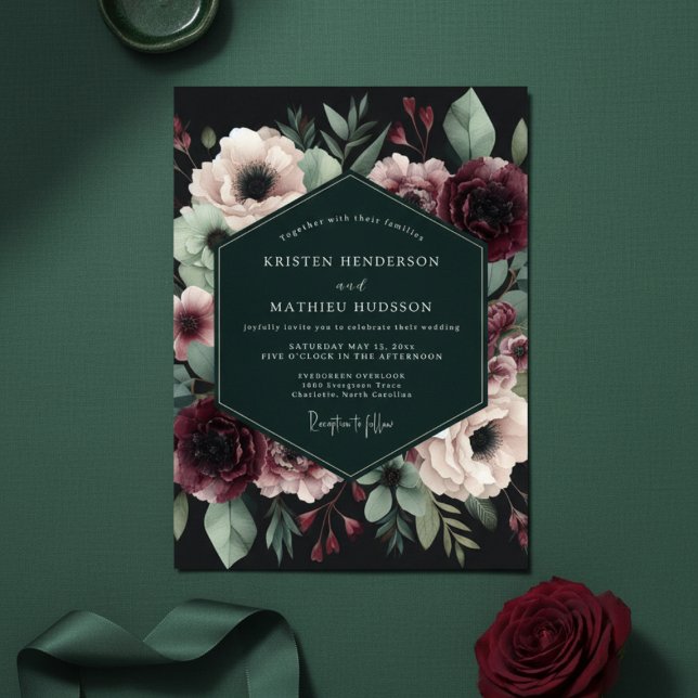 Invitación Burgundy Moody Floral Elegance Wedding (Subido por el creador)