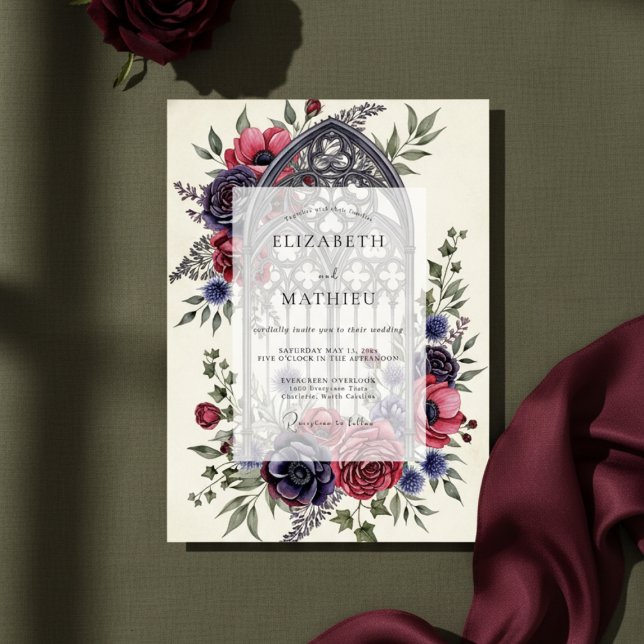 Invitación Burgundy Moody Gothic Cathedral Wedding (Subido por el creador)